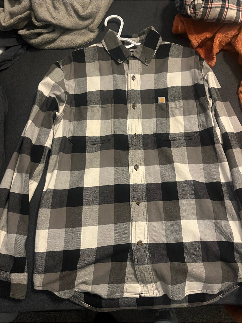 Carhartt Men's Black, Gray & White Plaid Button-Down Shirt